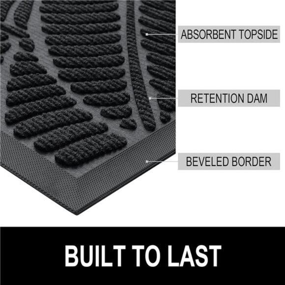 Waterproof Doormat, Sturdy Natural Rubber Front Indoor Mat, Non Slip Low Profile - Picture 3 of 8